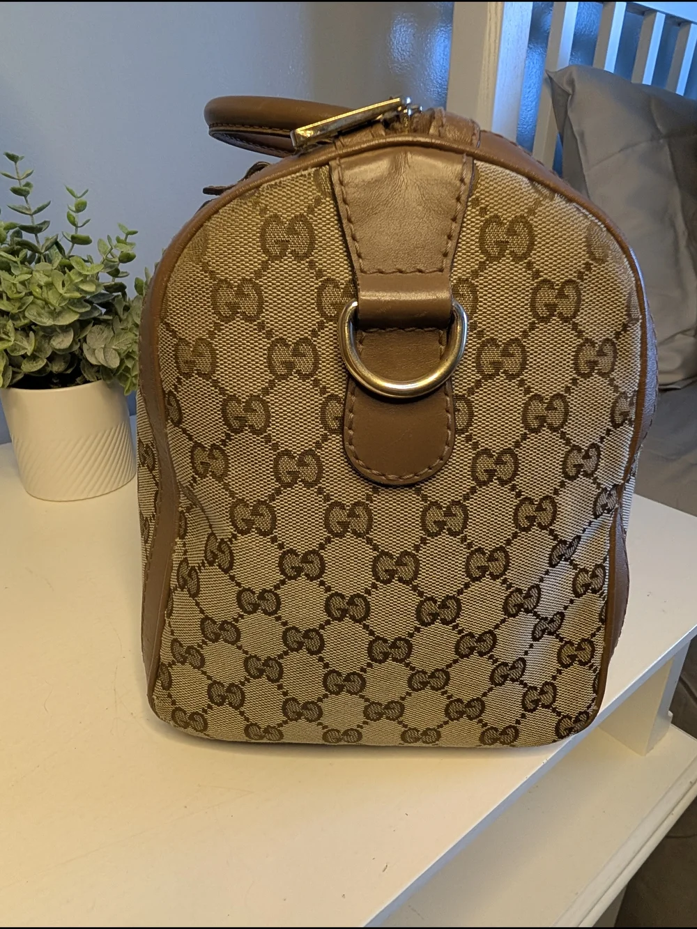 Gucci Vintage Pink & Brown Web Joy GG Monogram Canvas Boston Bag - VGUC!
